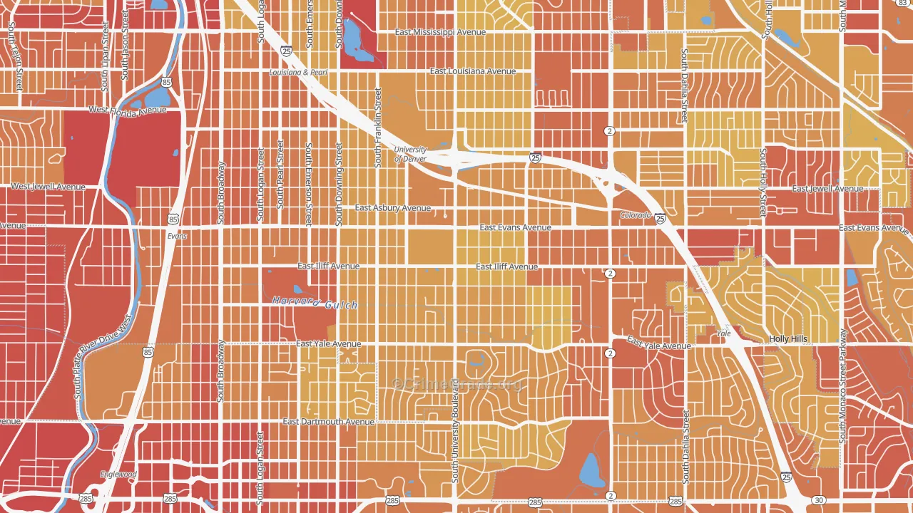 University, Denver, CO Map of Vehicle Theft Rates
