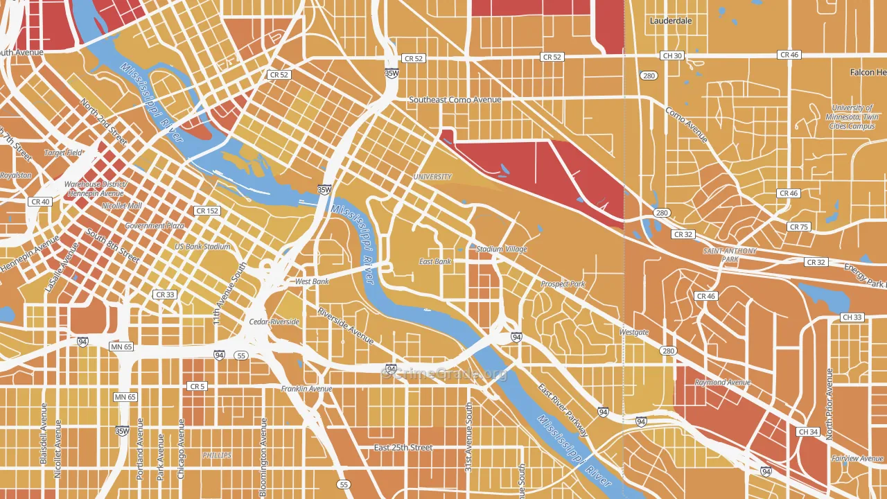 University District, Minneapolis, MN Map of Vehicle Theft Rates