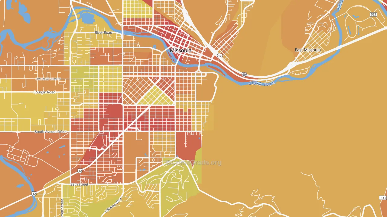 University District, Missoula, MT Map of Vehicle Theft Rates