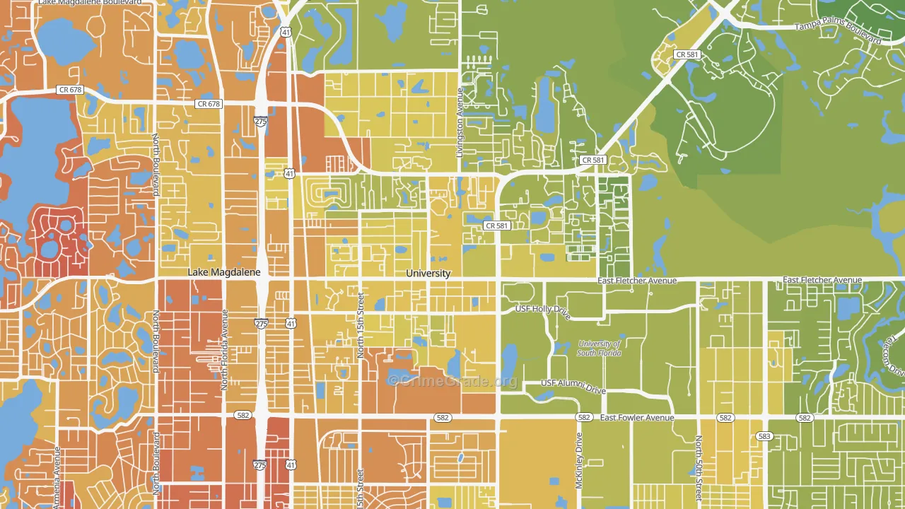 University, FL Map of Vehicle Theft Rates