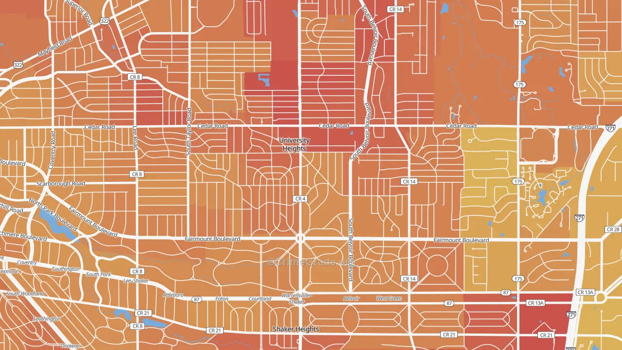 University Heights, OH Map of Vehicle Theft Rates