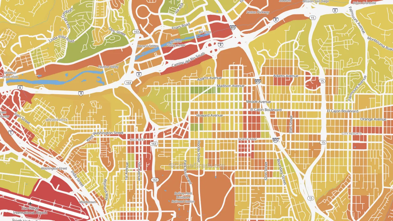 University Heights, San Diego, CA Map of Vehicle Theft Rates