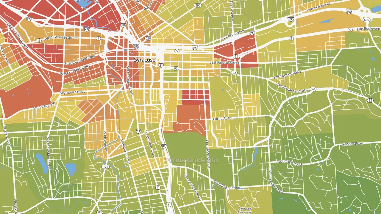 University Hill, Syracuse, NY Map of Vehicle Theft Rates