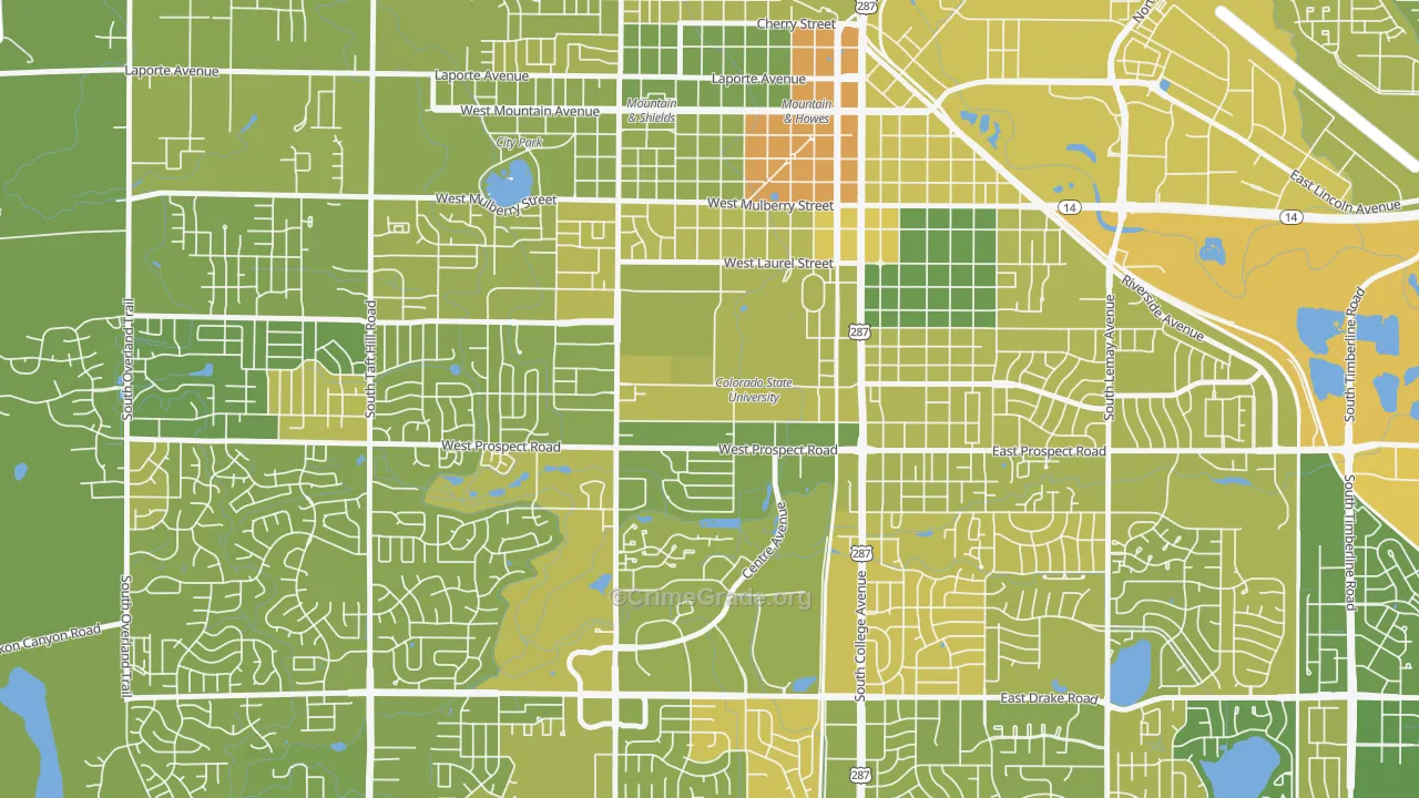 University North, Fort Collins, CO Map of Vehicle Theft Rates