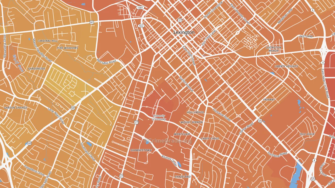 University of Kentucky, Lexington, KY Map of Vehicle Theft Rates
