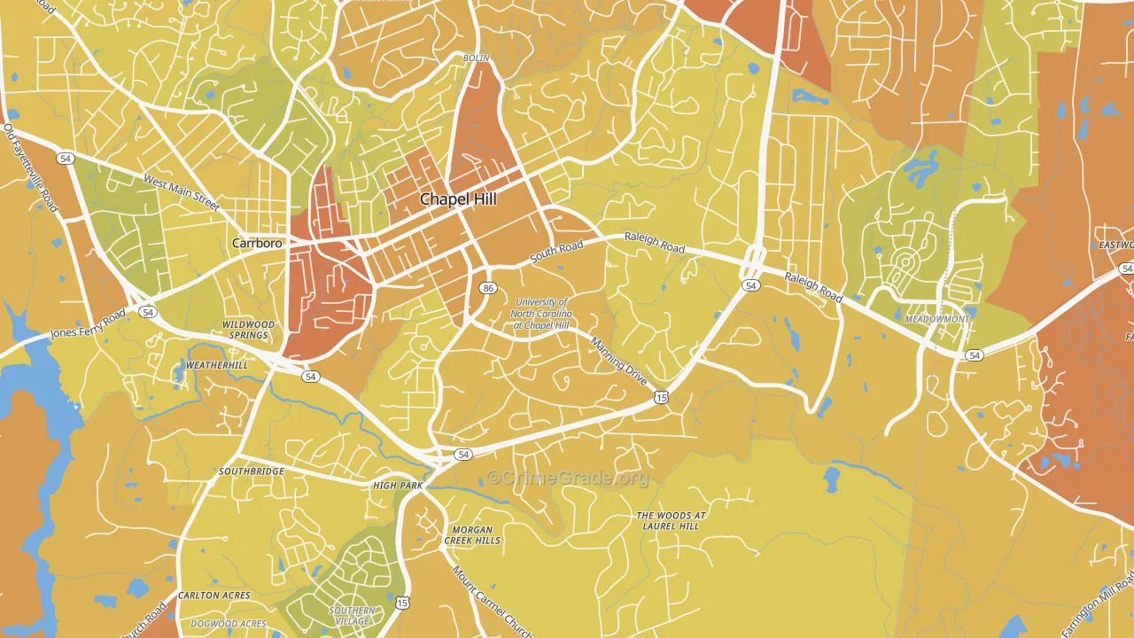 University of NC at Chapel Hill, Chapel Hill, NC Map of Vehicle Theft Rates