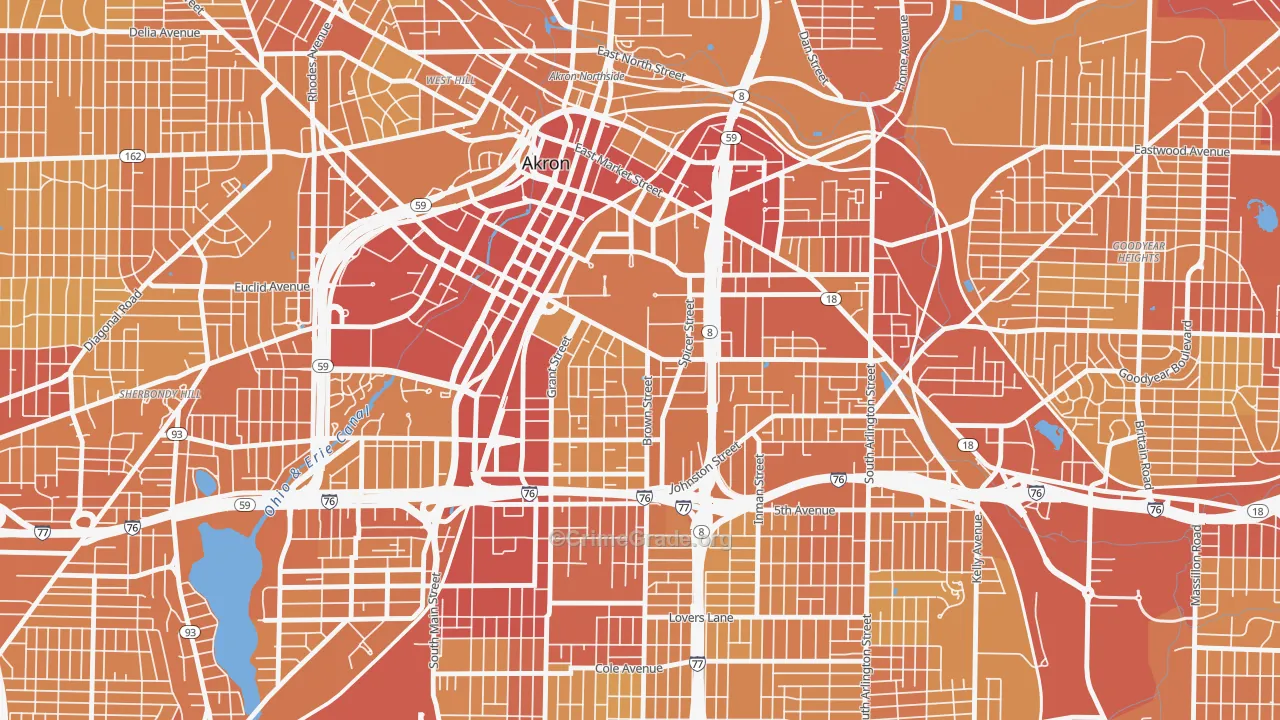 University of Ohio Akron, Akron, OH Map of Vehicle Theft Rates