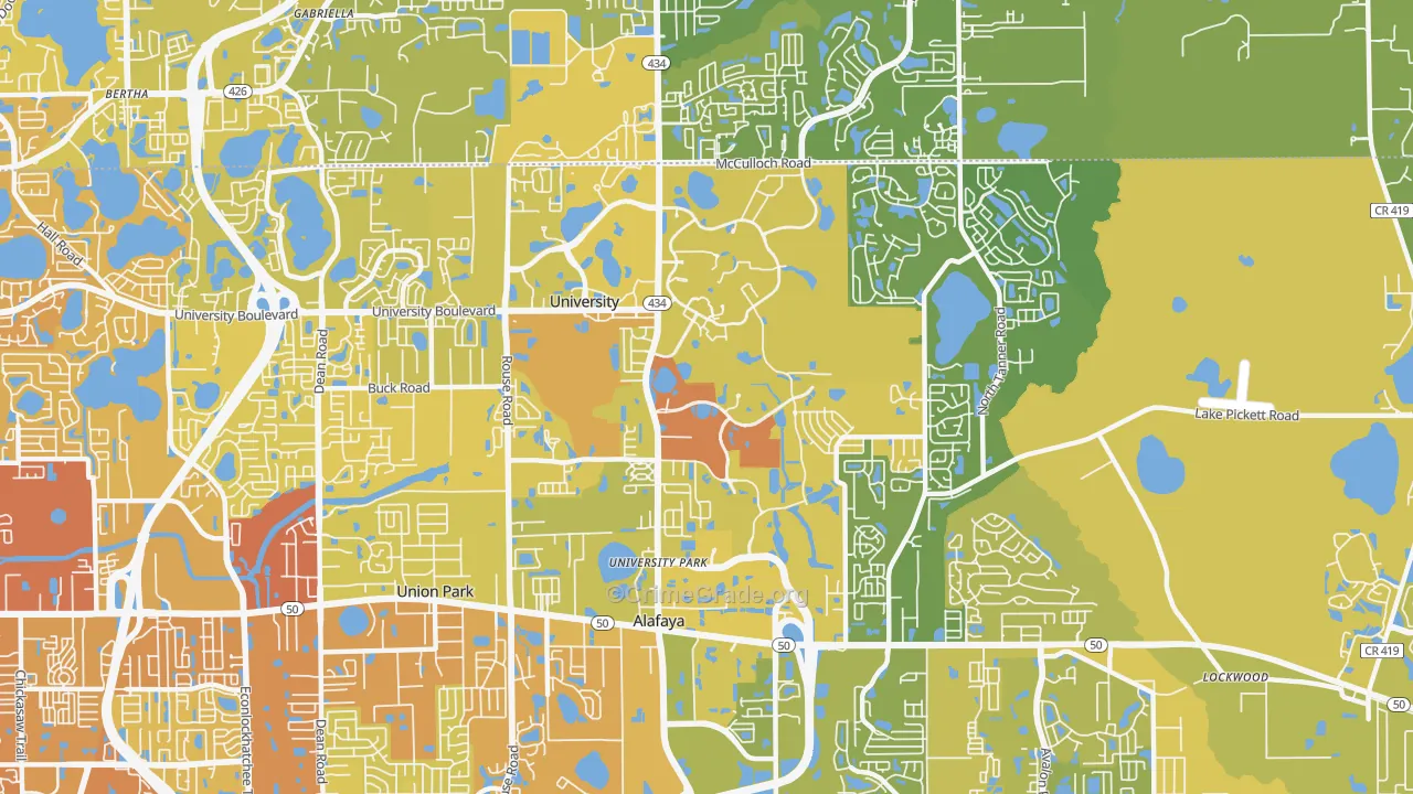 university, Orlando, FL Map of Vehicle Theft Rates