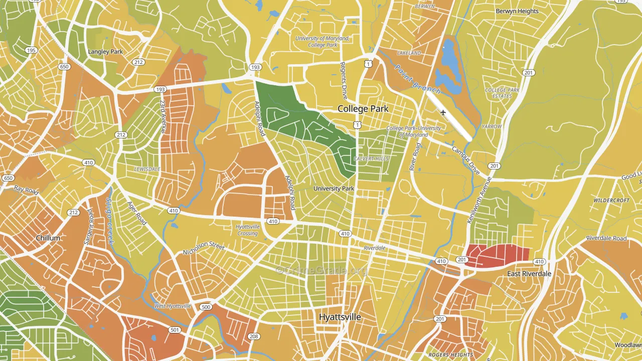 University Park, MD Map of Vehicle Theft Rates