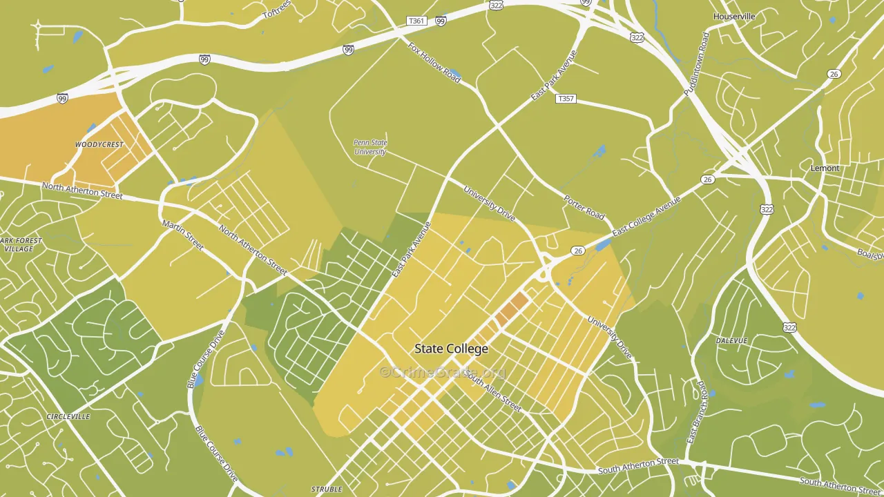 University Park, PA Map of Vehicle Theft Rates