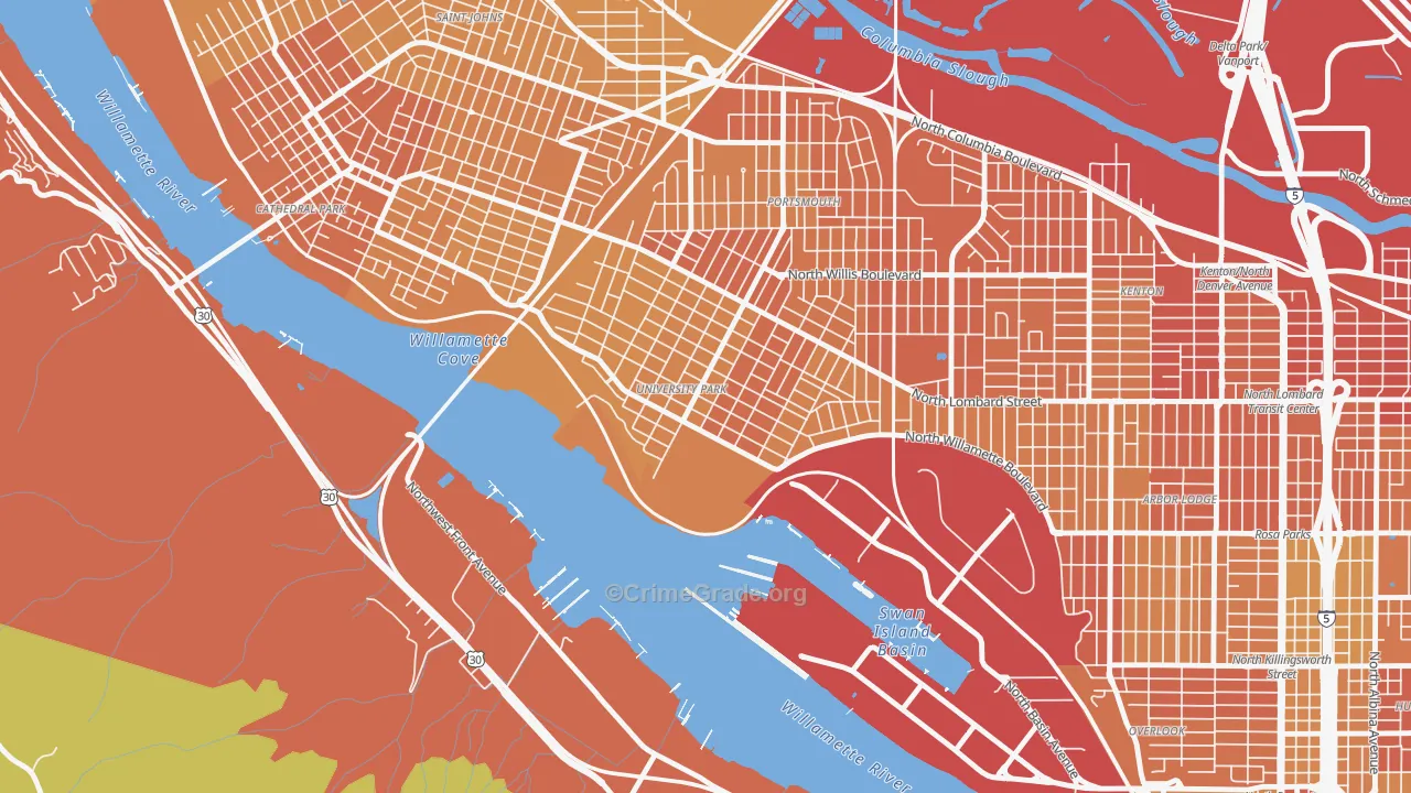 University Park, Portland, OR Map of Vehicle Theft Rates