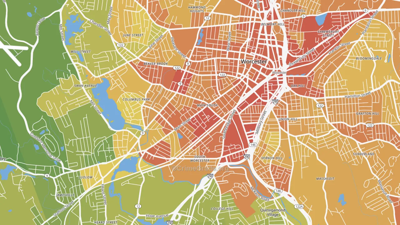 University Park, Worcester, MA Map of Vehicle Theft Rates