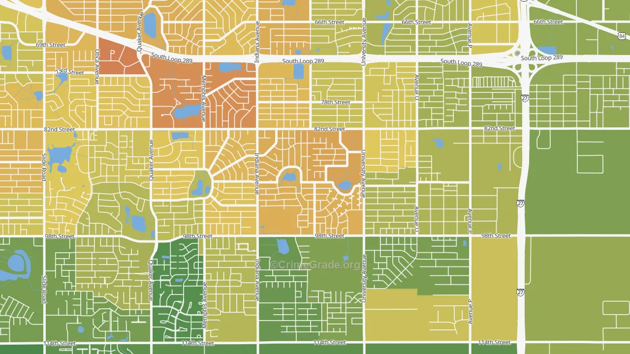 University Pines, Lubbock, TX Map of Vehicle Theft Rates