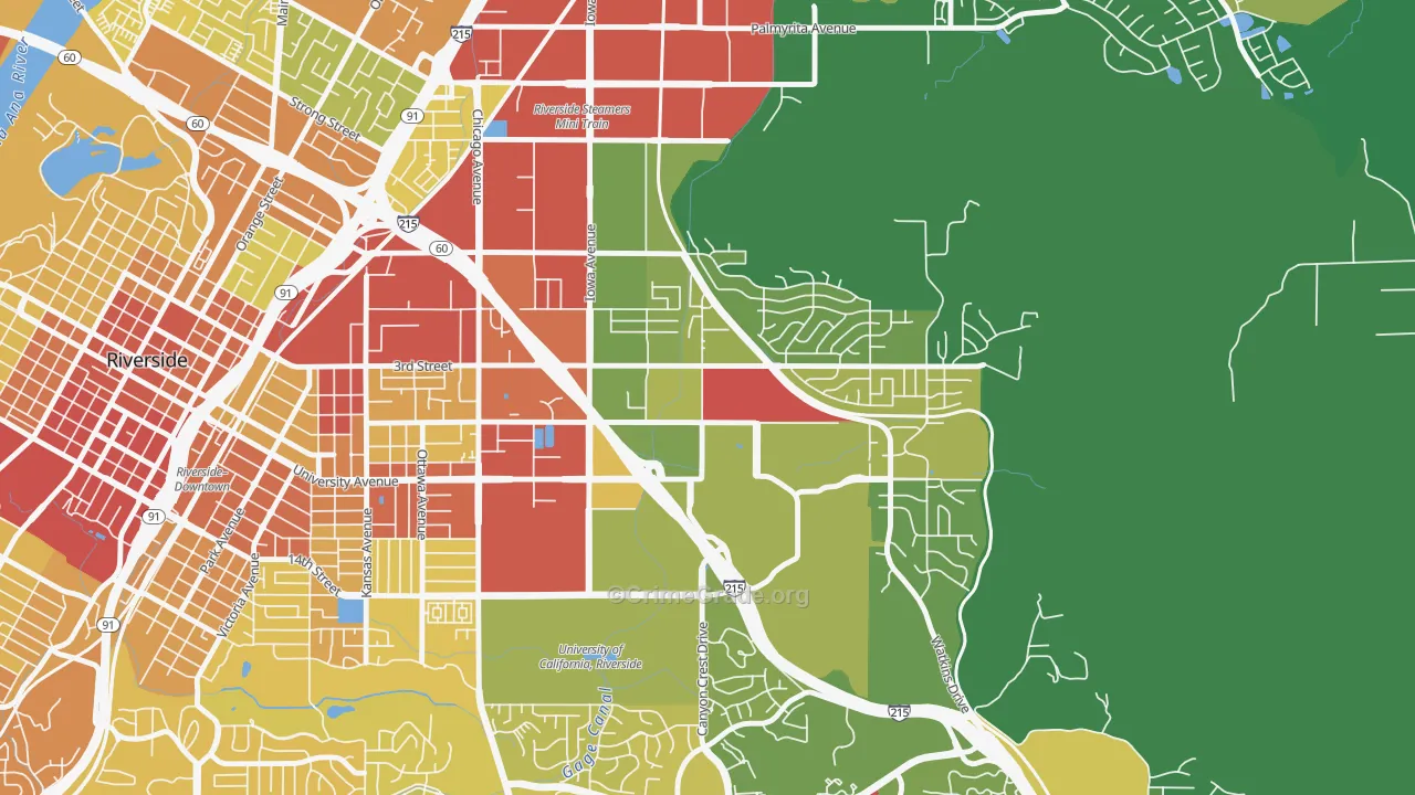 University, Riverside, CA Map of Vehicle Theft Rates