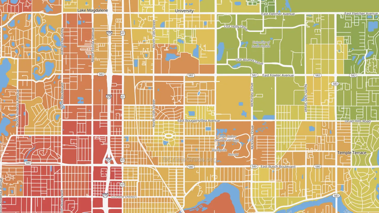 University Square, Tampa, FL Map of Vehicle Theft Rates