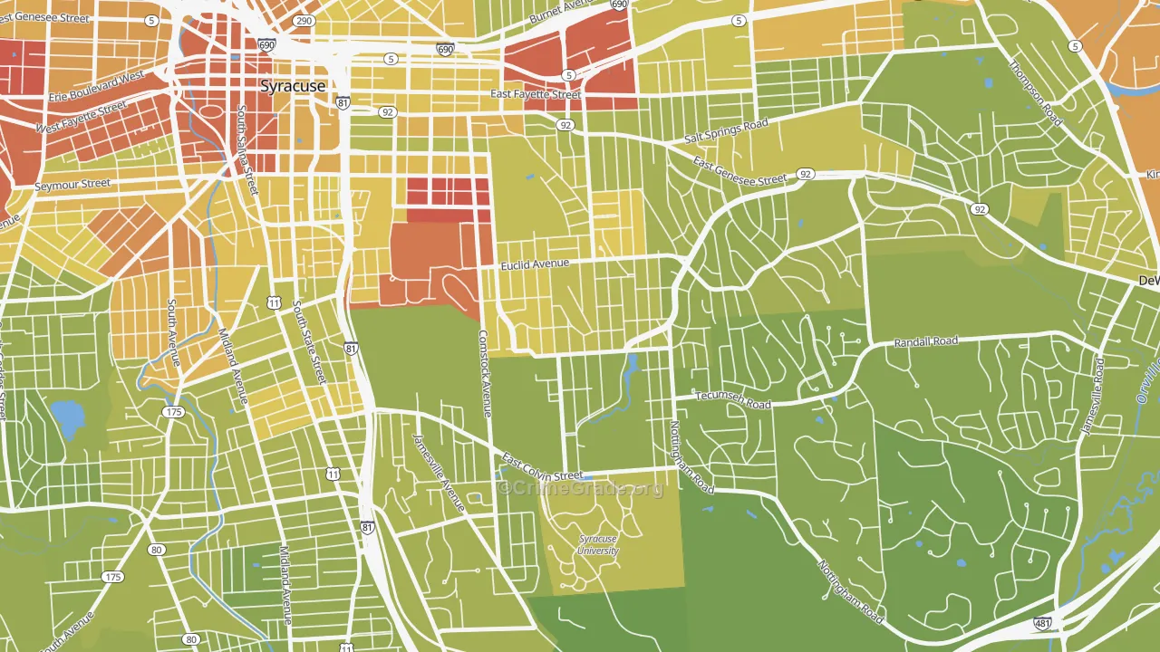 University-Syracuse, Syracuse, NY Map of Vehicle Theft Rates