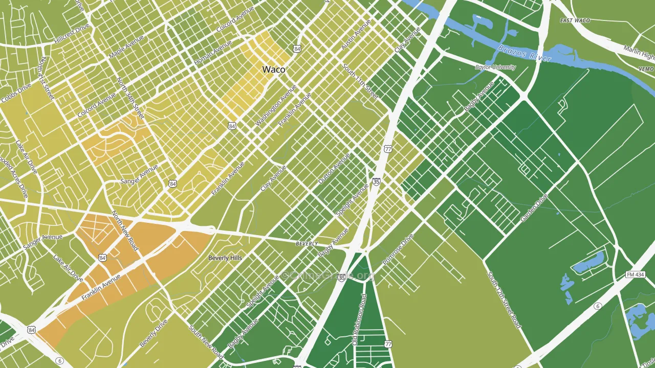 University, Waco, TX Map of Vehicle Theft Rates