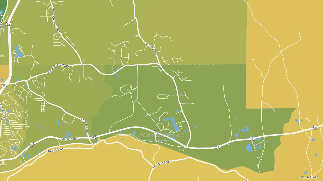 Upatoi, GA Map of Vehicle Theft Rates
