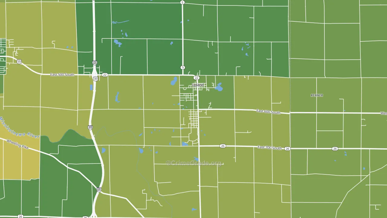 Upland, IN Map of Vehicle Theft Rates