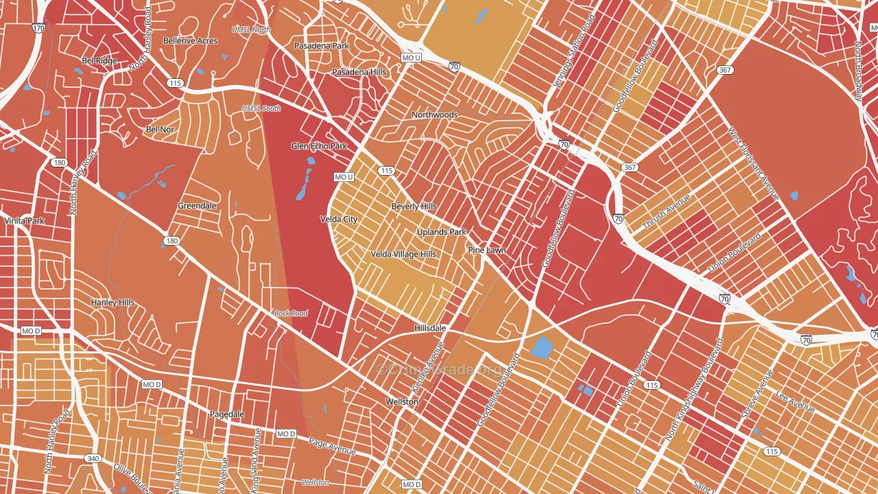 Uplands Park, MO Map of Vehicle Theft Rates