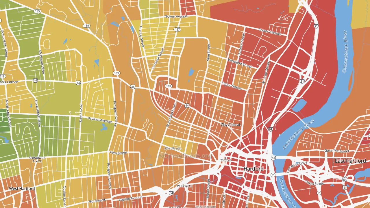 Upper Albany, Hartford, CT Map of Vehicle Theft Rates