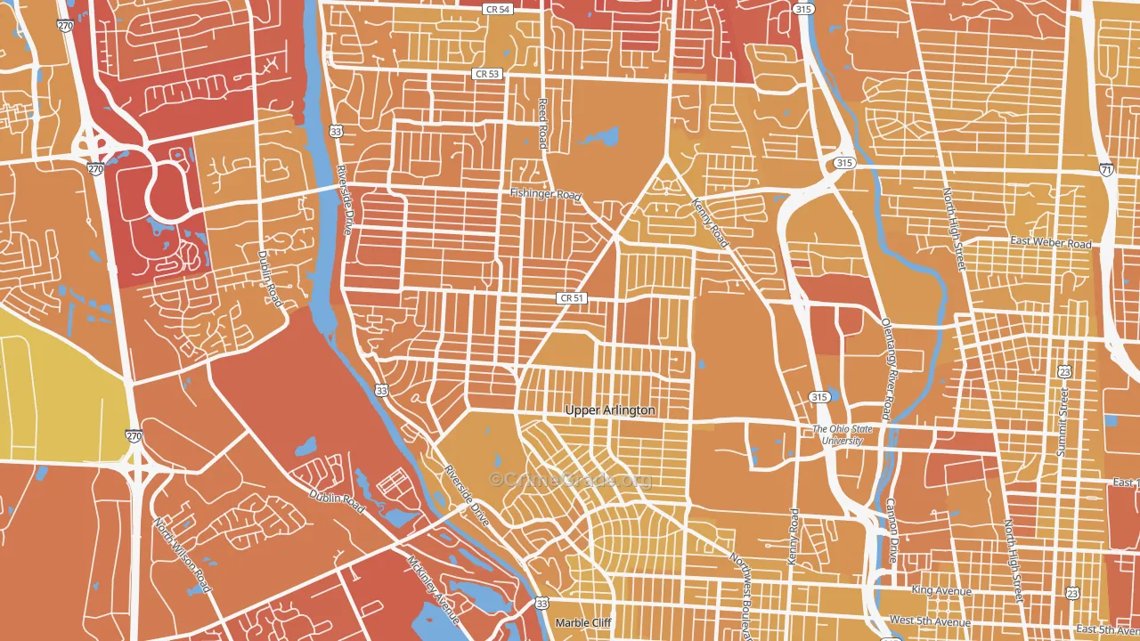 Upper Arlington, OH Map of Vehicle Theft Rates