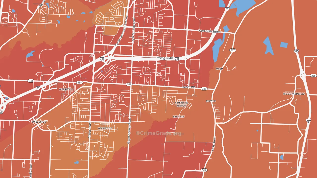 Upper Baseline, Little Rock, AR Map of Vehicle Theft Rates