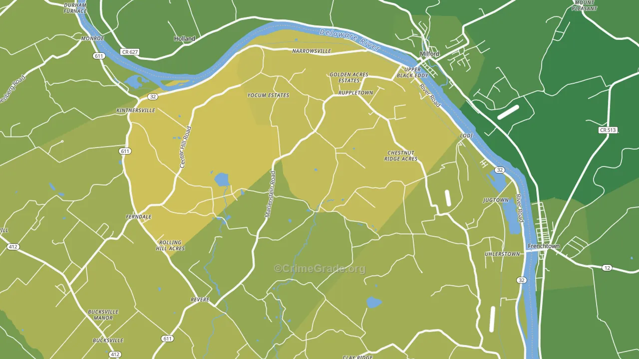 Upper Black Eddy, PA Map of Vehicle Theft Rates