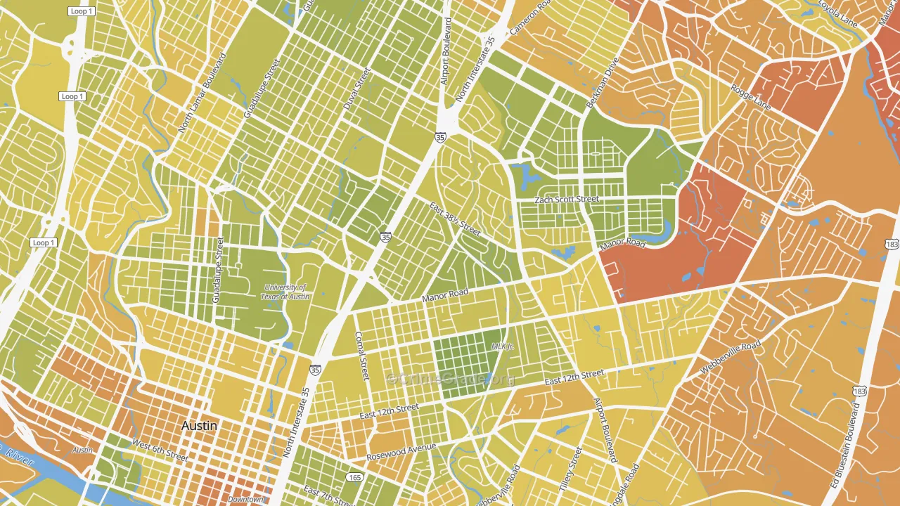 Upper Boggy Creek, Austin, TX Map of Vehicle Theft Rates