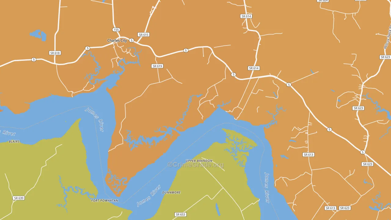 Upper Brandon, VA Map of Vehicle Theft Rates