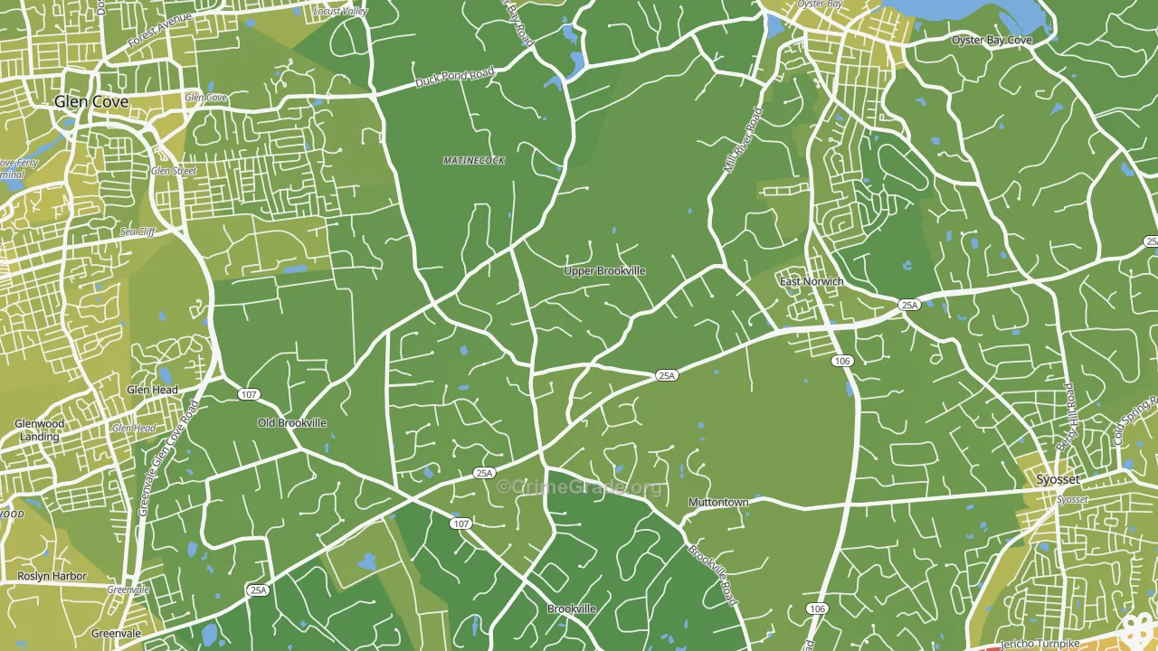 Upper Brookville, NY Map of Vehicle Theft Rates