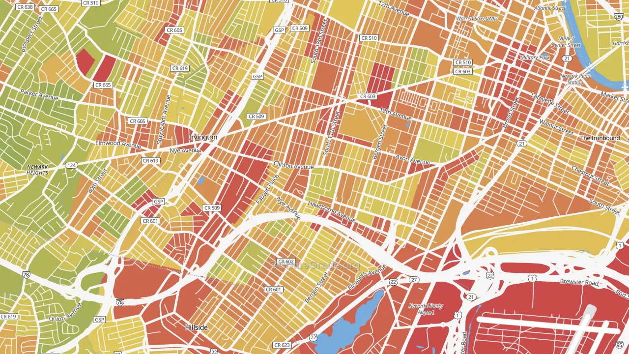Upper Clinton Hill, Newark, NJ Map of Vehicle Theft Rates