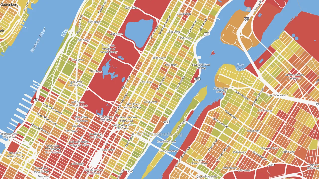 Upper East Side, Manhattan, NY Map of Vehicle Theft Rates