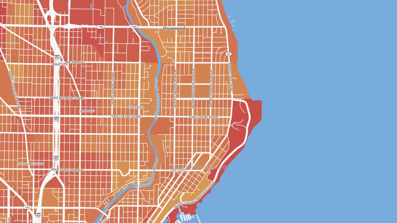 Upper East Side, Milwaukee, WI Map of Vehicle Theft Rates