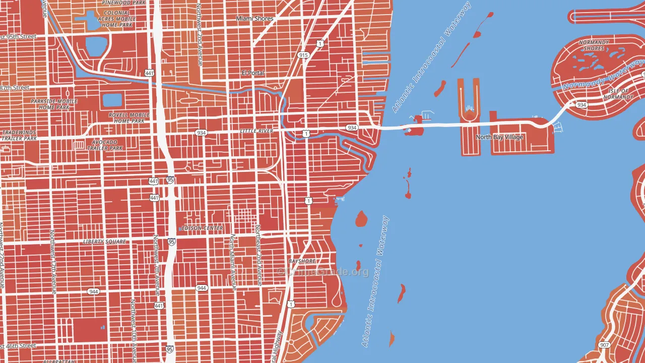 Upper Eastside, Miami, FL Map of Vehicle Theft Rates