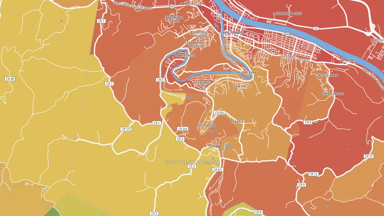 Upper Falls, WV Map of Vehicle Theft Rates