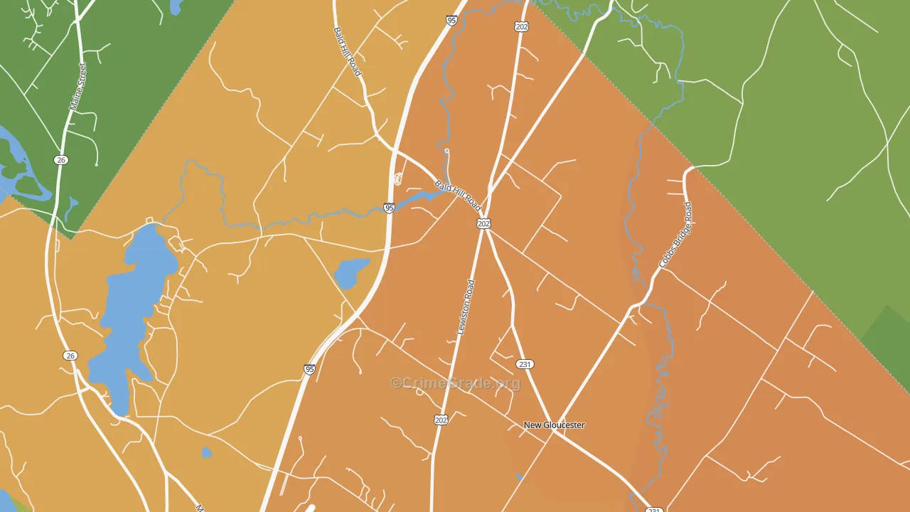 Upper Gloucester, ME Map of Vehicle Theft Rates