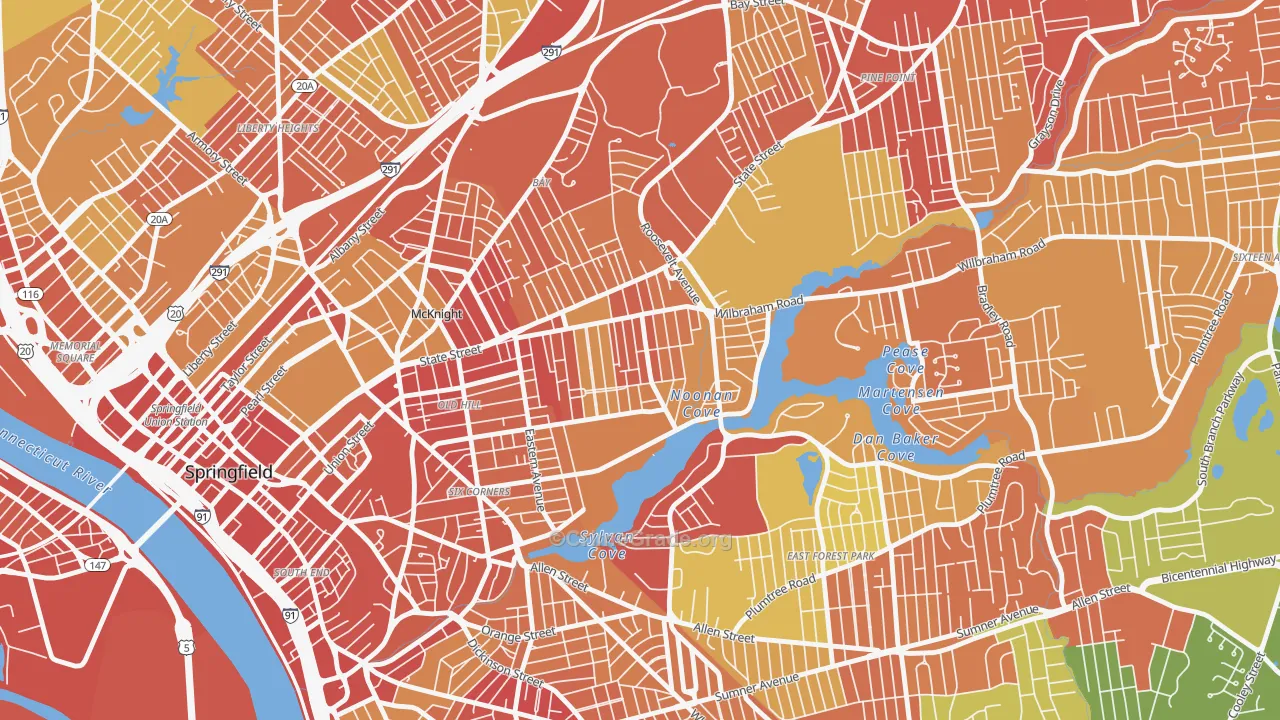 Upper Hill, Springfield, MA Map of Vehicle Theft Rates