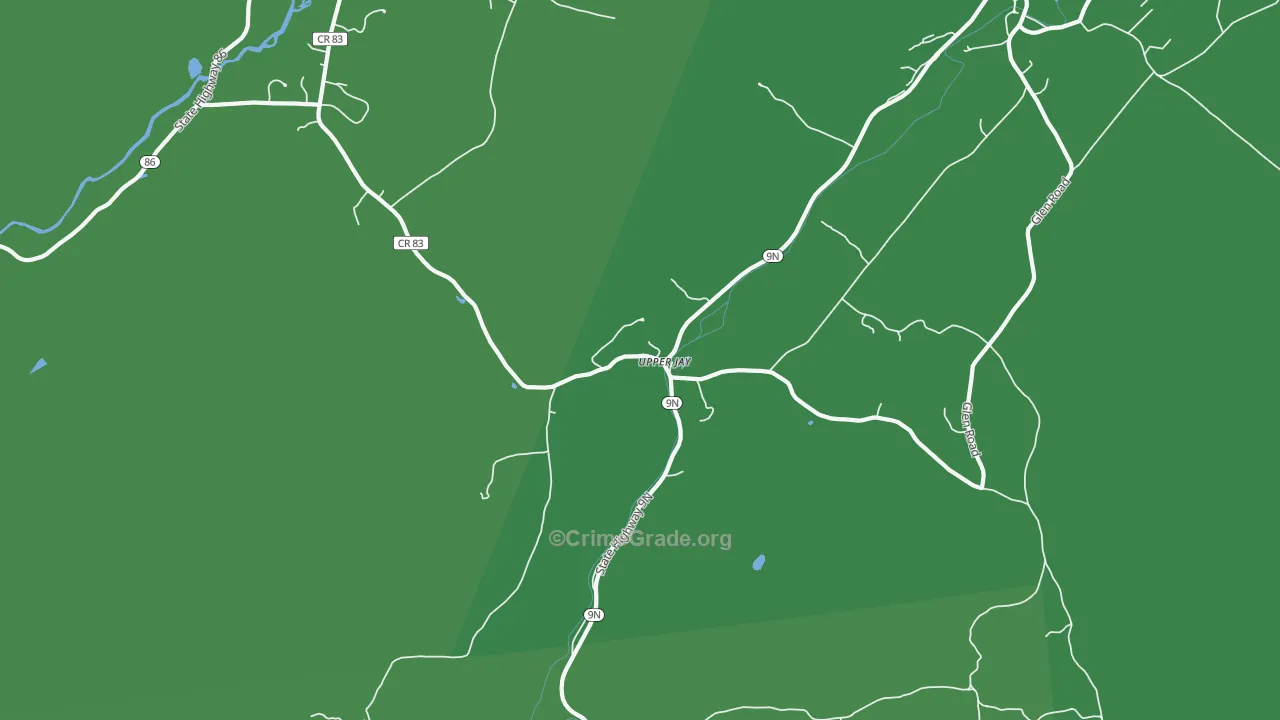Upper Jay, NY Map of Vehicle Theft Rates