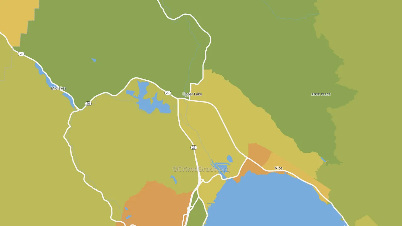Upper Lake, CA Map of Vehicle Theft Rates