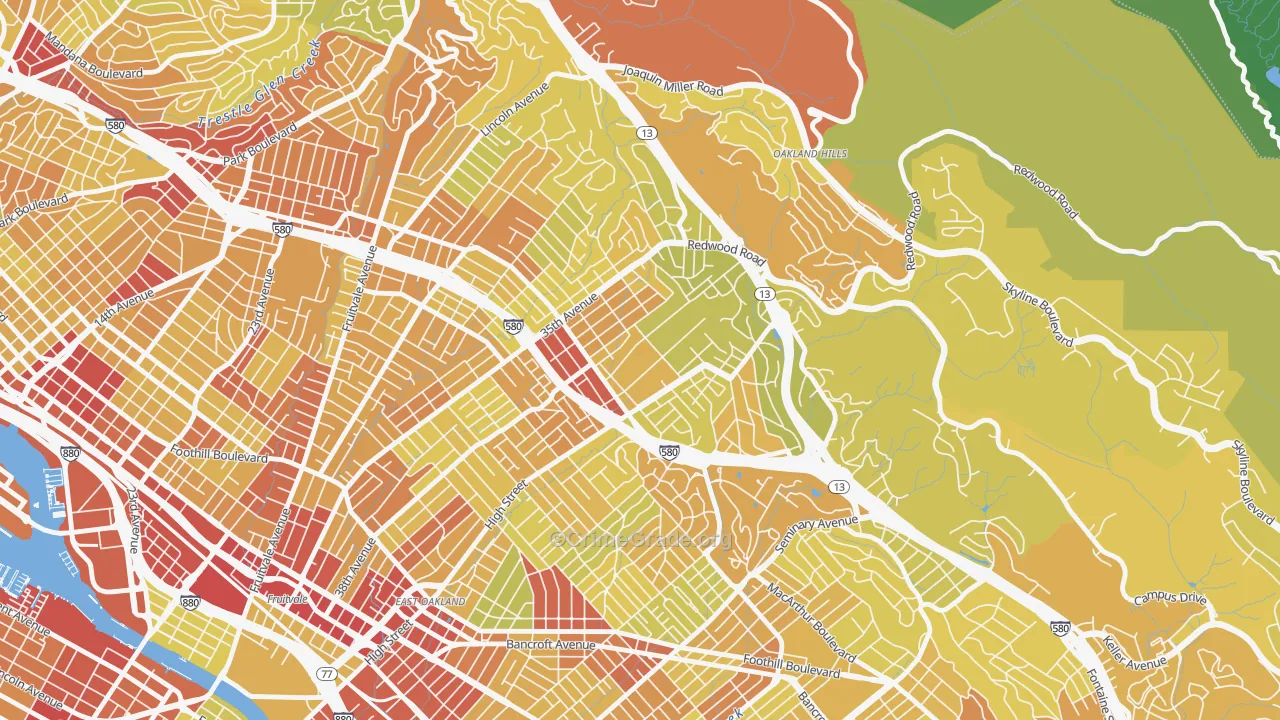 Upper Laurel, Oakland, CA Map of Vehicle Theft Rates