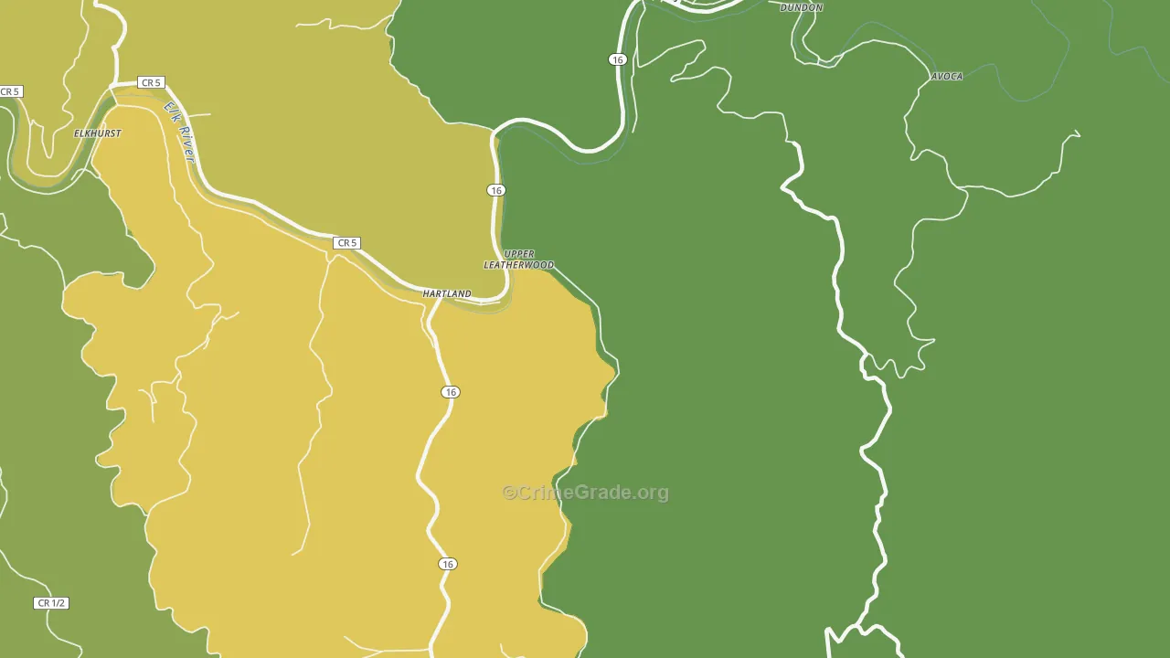 Upper Leatherwood, WV Map of Vehicle Theft Rates