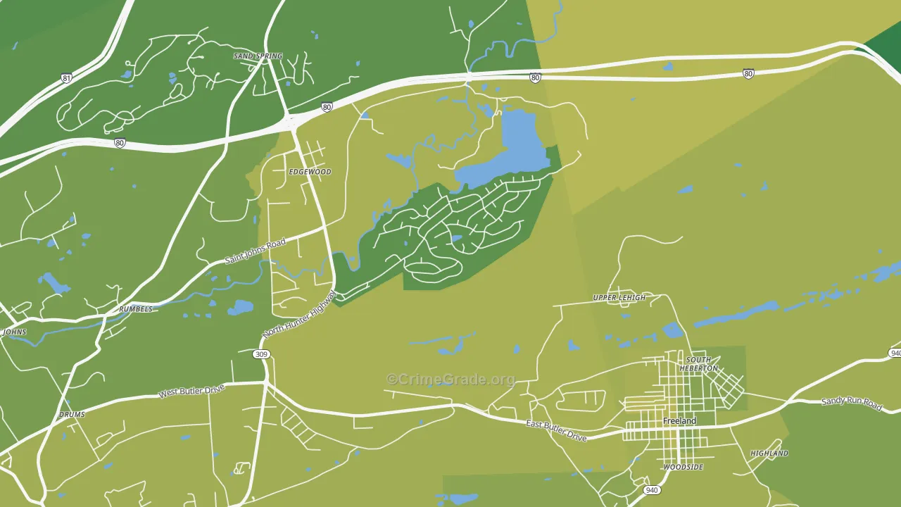 Upper Lehigh, PA Map of Vehicle Theft Rates