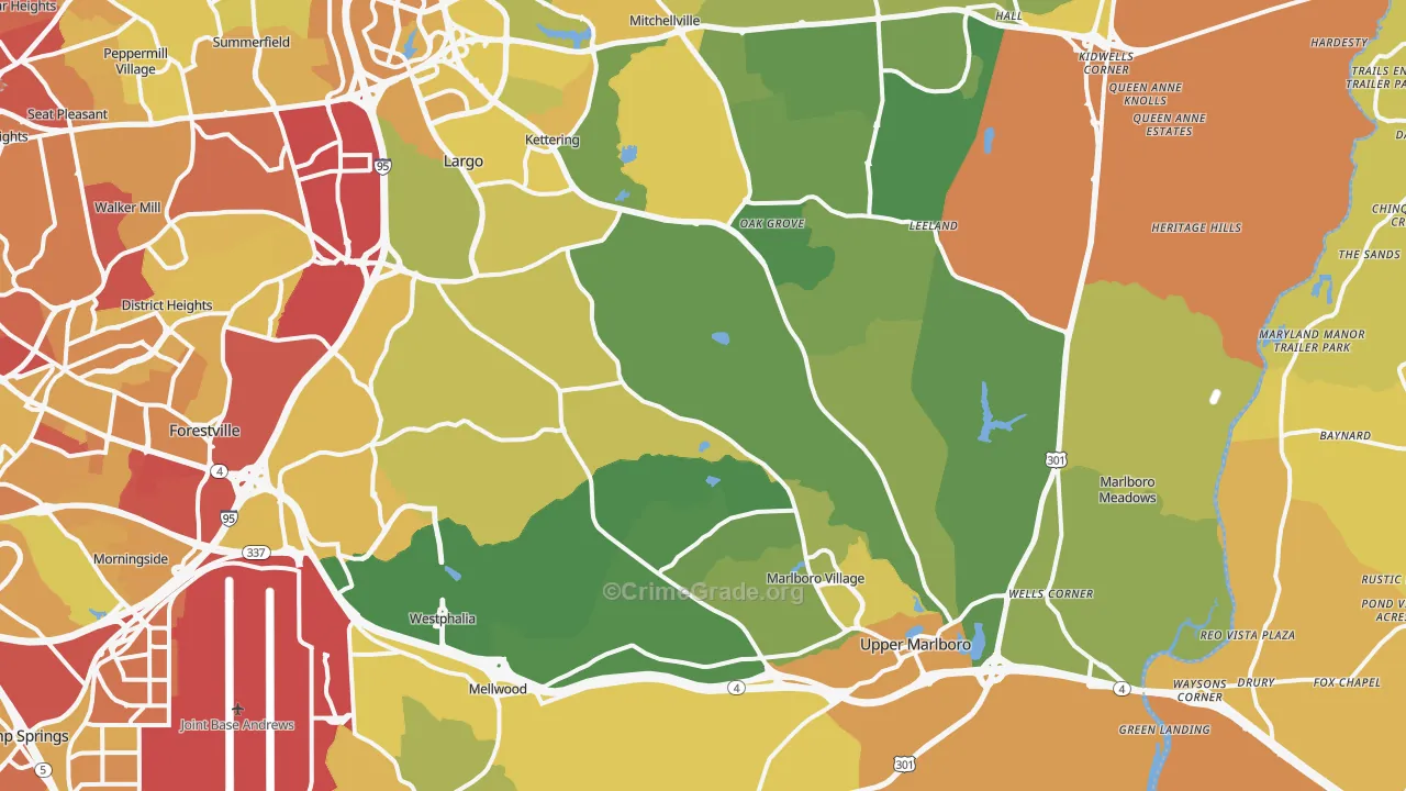 Upper Marlboro, MD Map of Vehicle Theft Rates