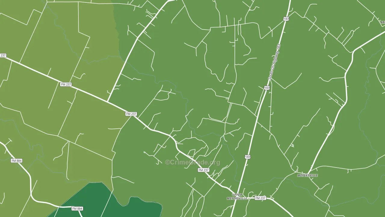 Upper Meyersville, TX Map of Vehicle Theft Rates