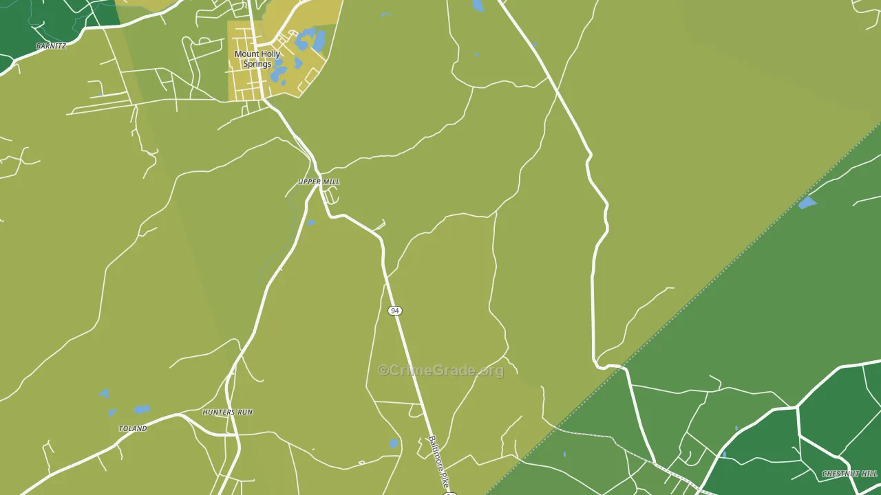 Upper Mill, PA Map of Vehicle Theft Rates