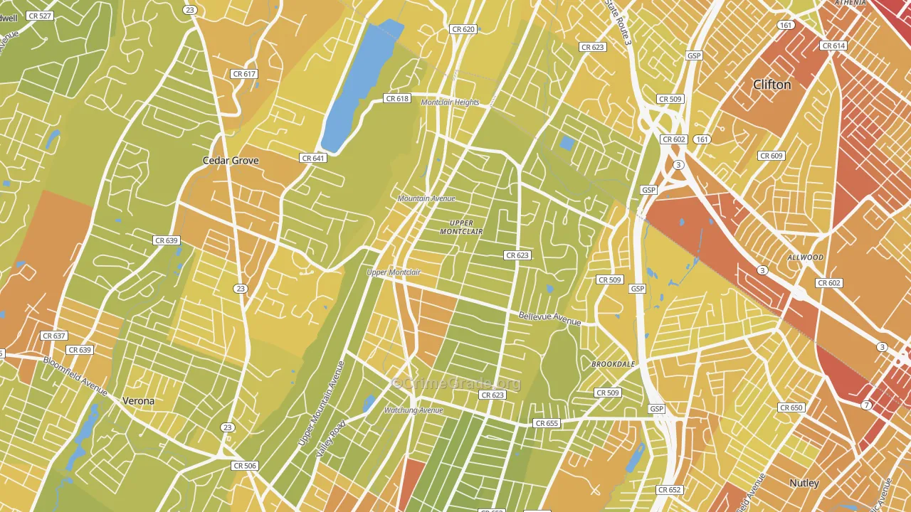 Upper Montclair, NJ Map of Vehicle Theft Rates