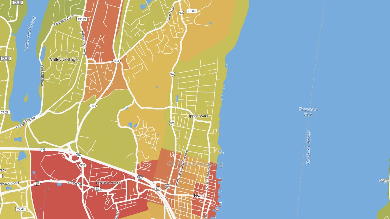 Upper Nyack, NY Map of Vehicle Theft Rates