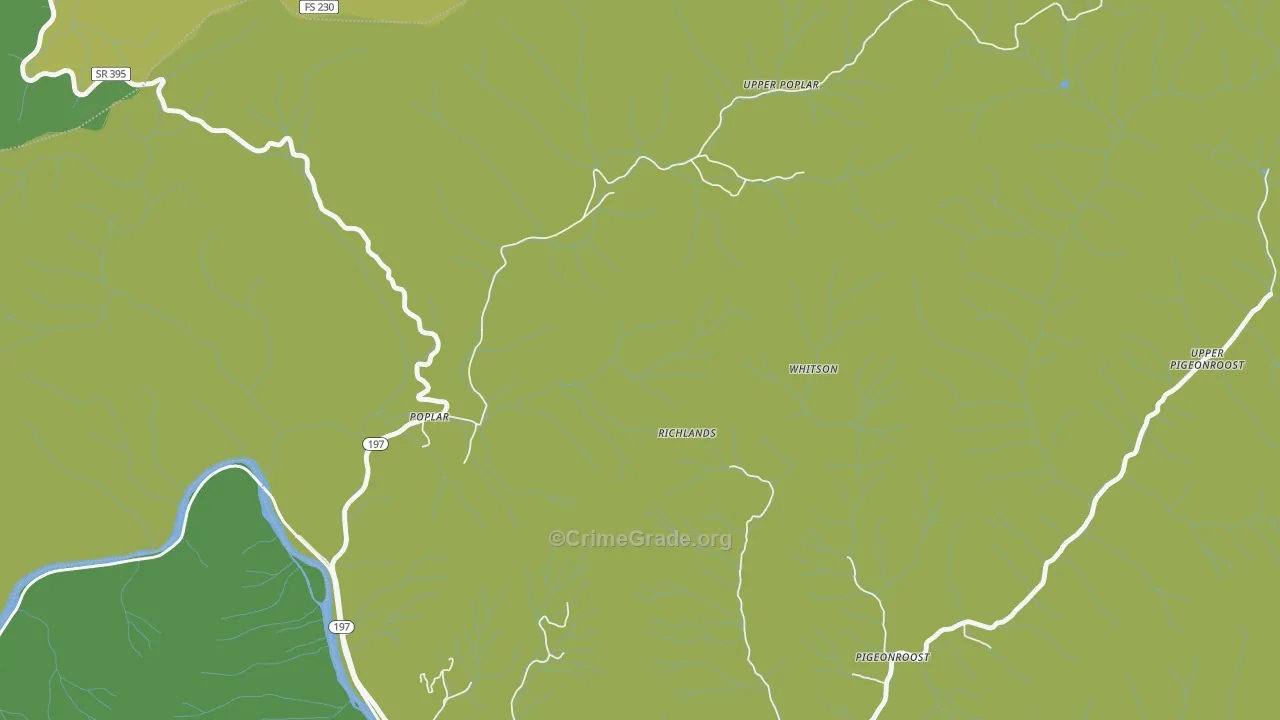 Upper Poplar, NC Map of Vehicle Theft Rates