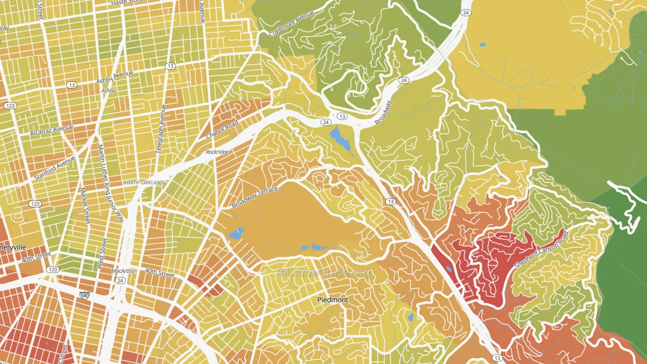 Upper Rockridge, Oakland, CA Map of Vehicle Theft Rates